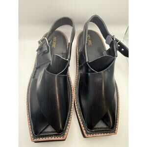 Ndure Men’s Leather Peshawari Sandals EU 43 US 10 Black Flat Traditional